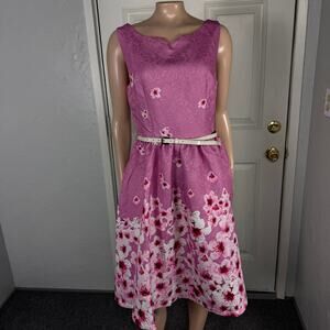 NEW Lindy Bop Womens Dress 6 Fit Flare Pockets Retro Pinup Belted Floral Z4-17